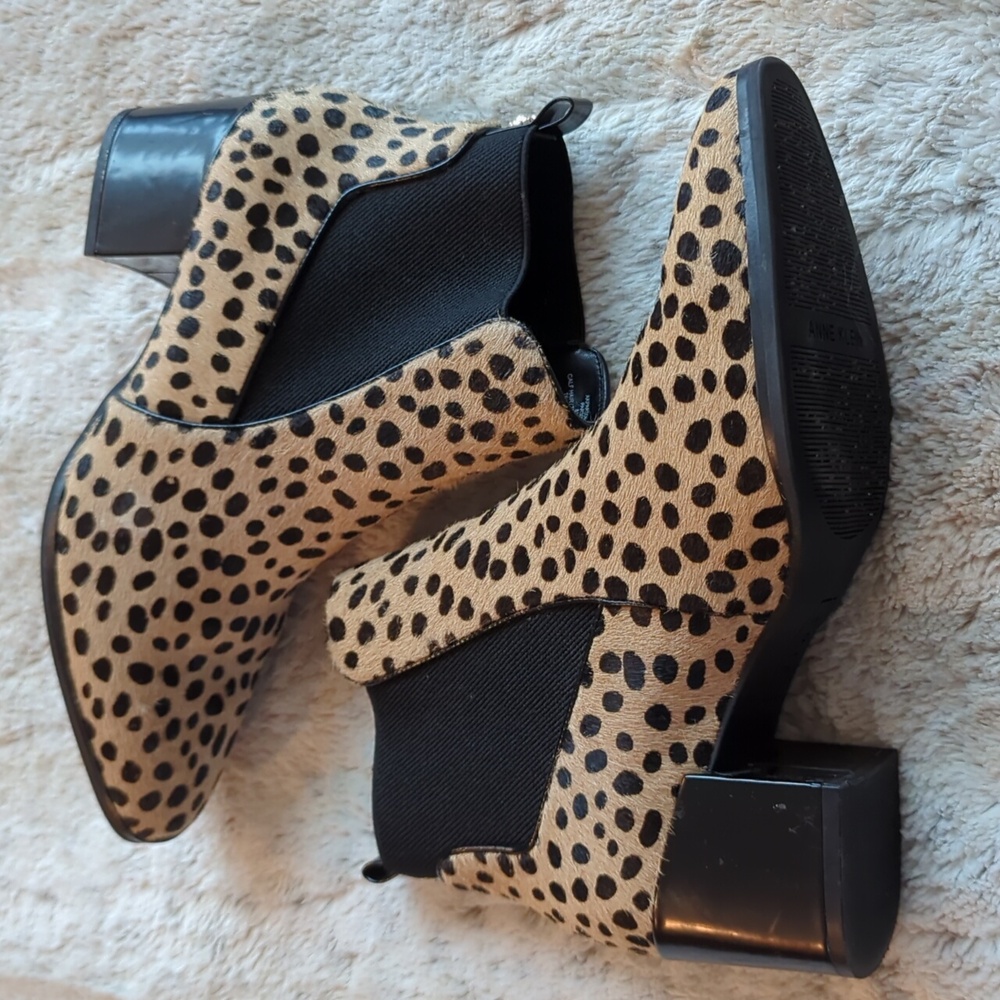 Anne Klein Leopard Print Prescott Ankle Bootie Calf Hair Block Heel Size 8.5 - Picture 5 of 8